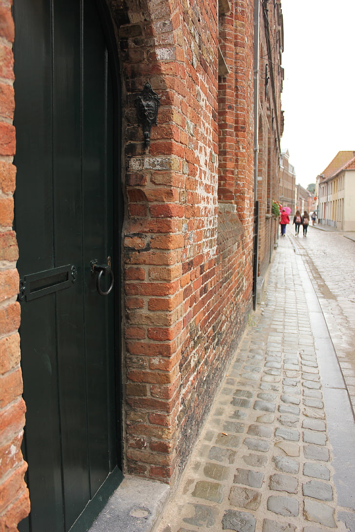 wall, brown, door, street, architecture, brick, building Exterior