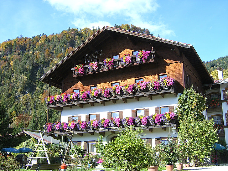Hoa hộp, Trang trại, ngôi nhà hoa trang sức, truyền thống, Bavaria, Bayern, Allgäu