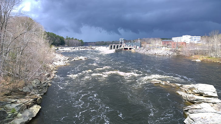 Maine, Rio, paisagem, hidro-elétrica, barragem