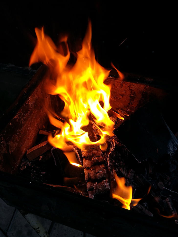 foc, foguera, flama, carbons, l'estiu, llenya, calor