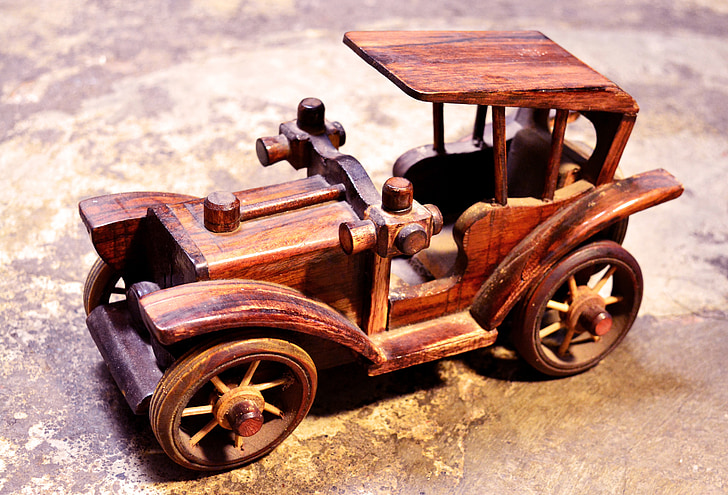 toy, car, wooden, vehicle, wood, classic, old