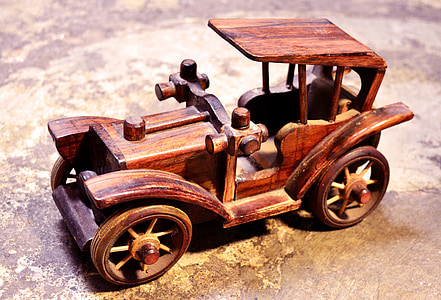 mänguasi, auto, puidust, sõiduki, puit, klassikaline, vana