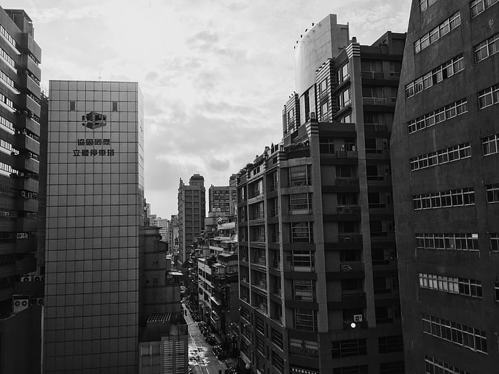 architecture, black-and-white, buildings, city, cityscape, downtown, urban