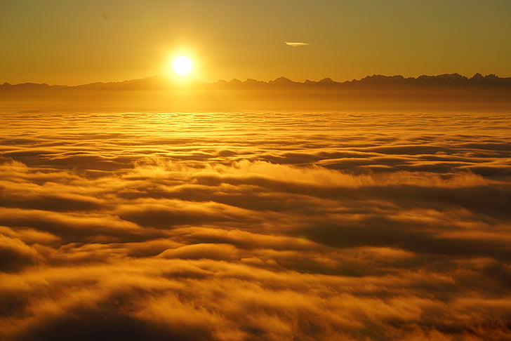 Sunrise, Selva marine, pilvet, meri sumu, sumuvalot, Nebula hehku, pilvisyys