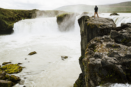 Island, vodopád, kameny, útes, drsné, pěší turistika, Příroda