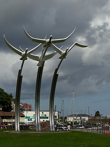 spomenik, ptice, Severna Irska, mesto, : Ballycastle, vetrne turbine, turbine