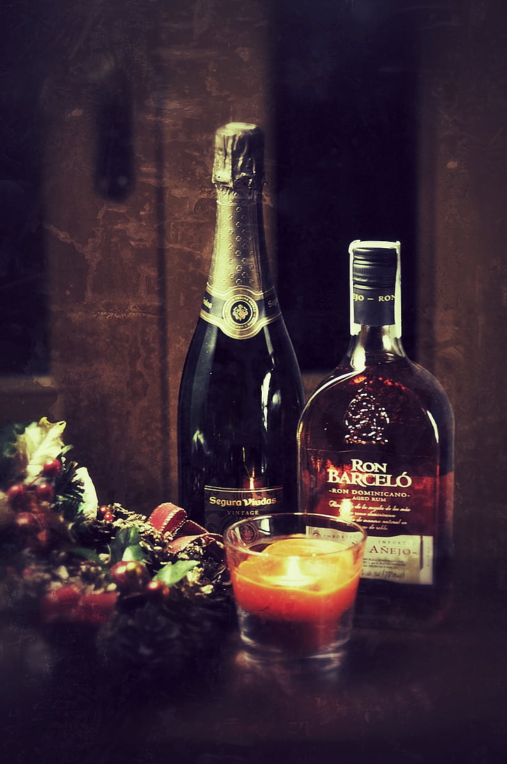 Champagne, Ron, Cava, Kerst, viering, decoratie