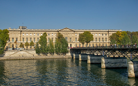 paris, france, louvre palace, building, landmark, sky, bridge