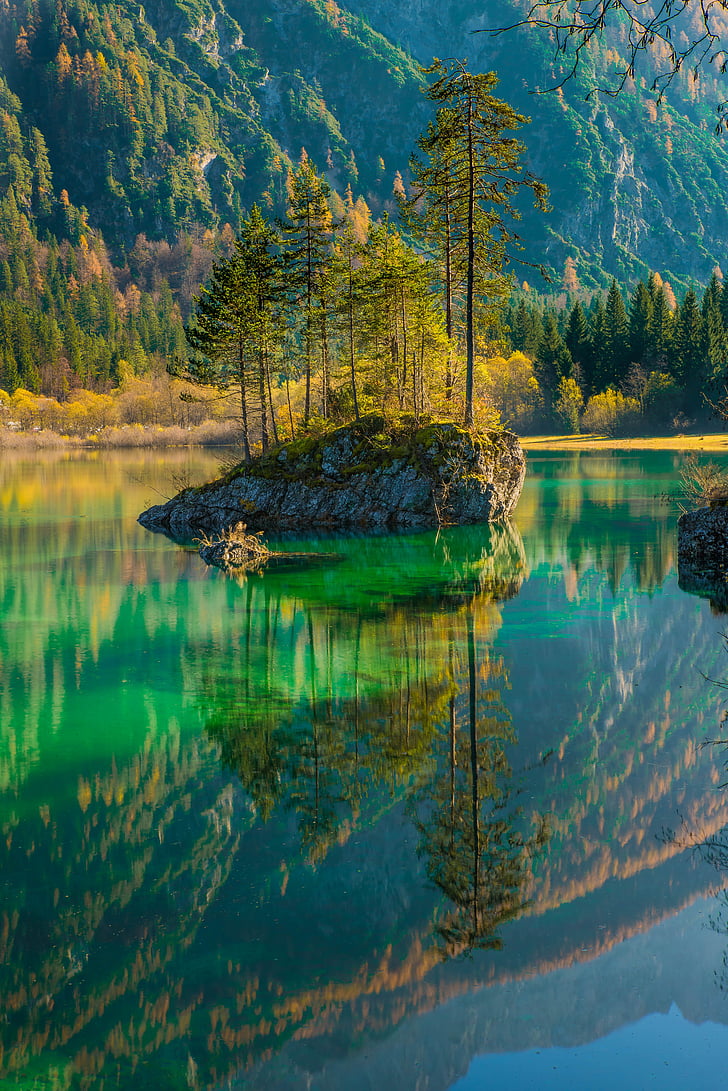 lake, reflections, mountain, body of water, nature, reflection, tree