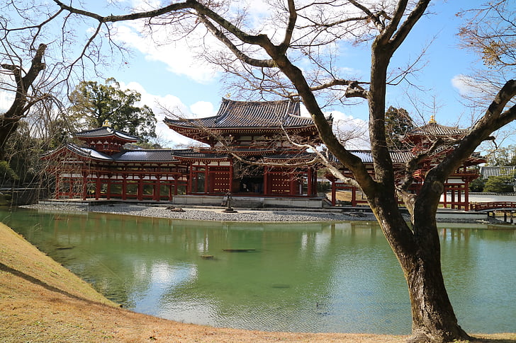 vista para o lago, Templo Byodo-in, Uji
