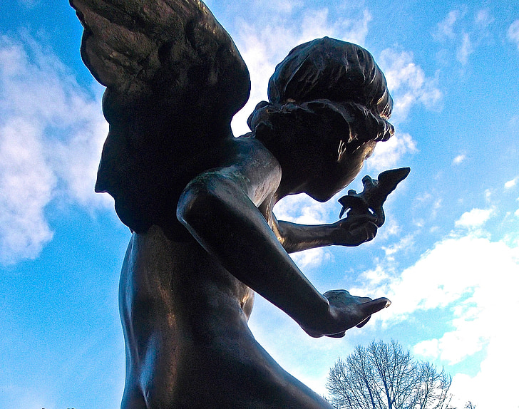 Anděl, křídla, Cherub, Messenger, modrá obloha, Mariatorget, Stockholm