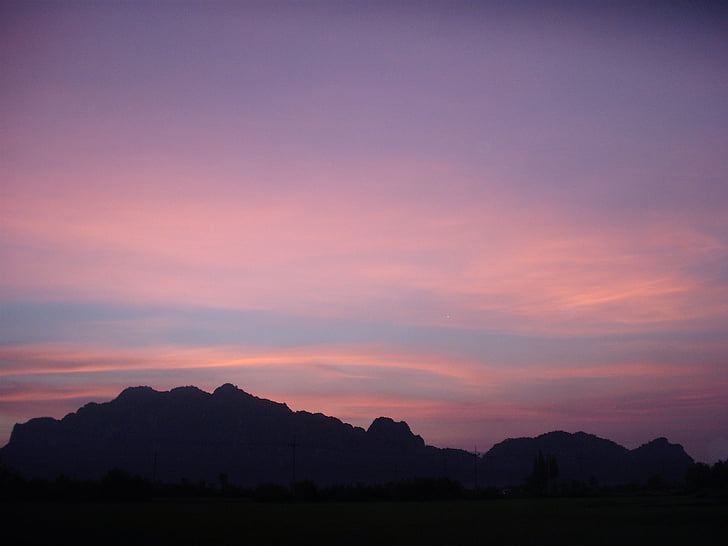 silueta, muntanya, d'or, hores, Tailàndia, posta de sol, nit