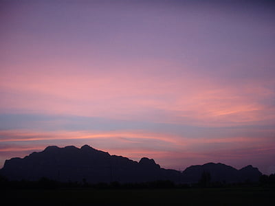 sziluettjét, hegyi, arany, óra, Thaiföld, naplemente, este