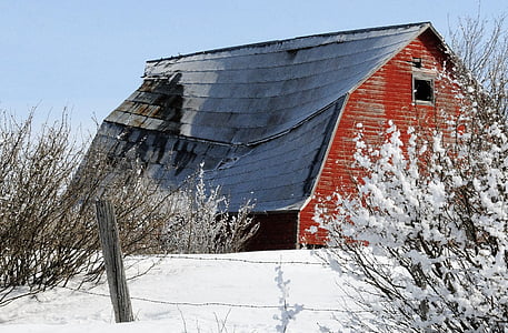 stodola, červená stodola, zimné, farma, krajiny