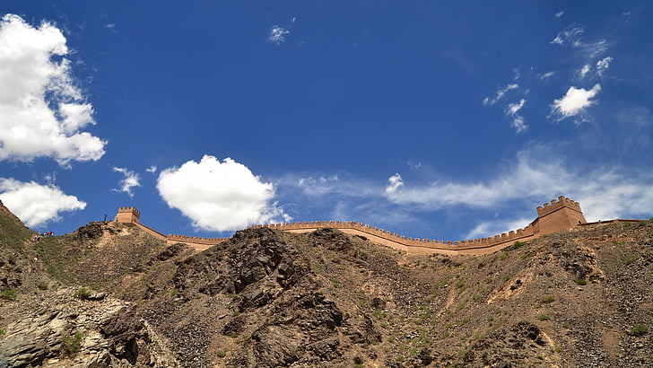 the great wall, border, mountains, blue sky