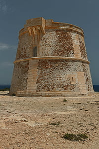 věž, dohled, strážní věž, Formentera, krajina