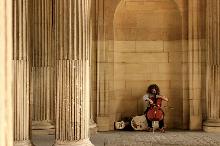 Париж, вуличний артист, віолончель, музика, класичний, скрипка, музичний інструмент