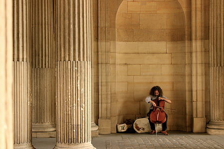 Paříž, pouliční umělec, violoncello, Hudba, klasické, housle, hudební nástroj