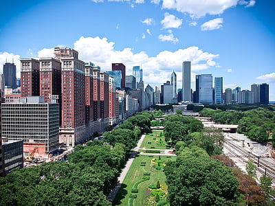 Chicago, Drone, aerea, architettura, costruzione, città, centro città