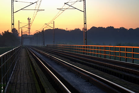 estrada de ferro, linha férrea, faixas, o viaduto, ponte, Trem, arquitetura