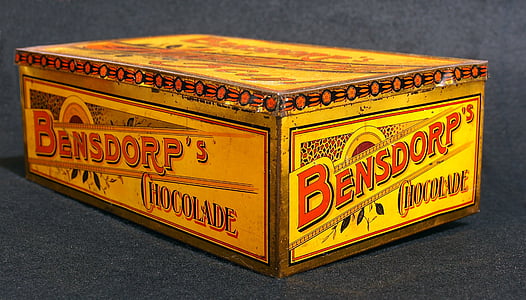 bensdorps, chocolade, 상자, 주석, 패키지, 오래 된, 레트로