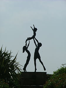 Tresco, Abbey trädgårdar, barn, staty, siluett, Scillyöarna, Cornwall