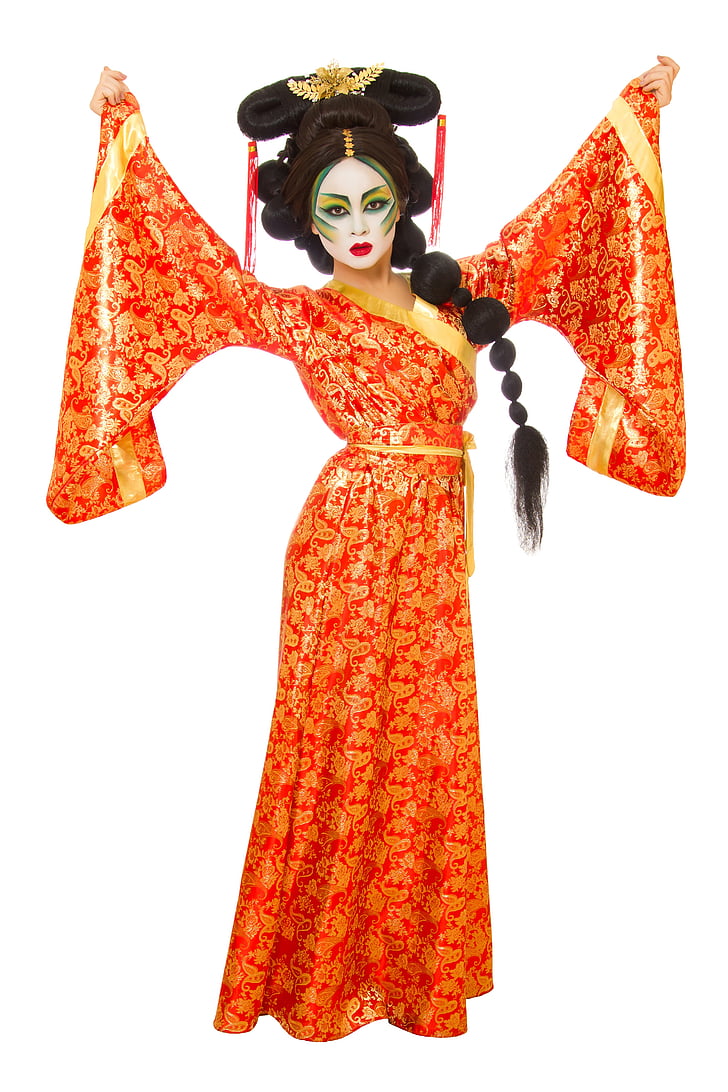 noia, indumentària tradicional, Xina, moda, pentinat, cabells llargs, vestit