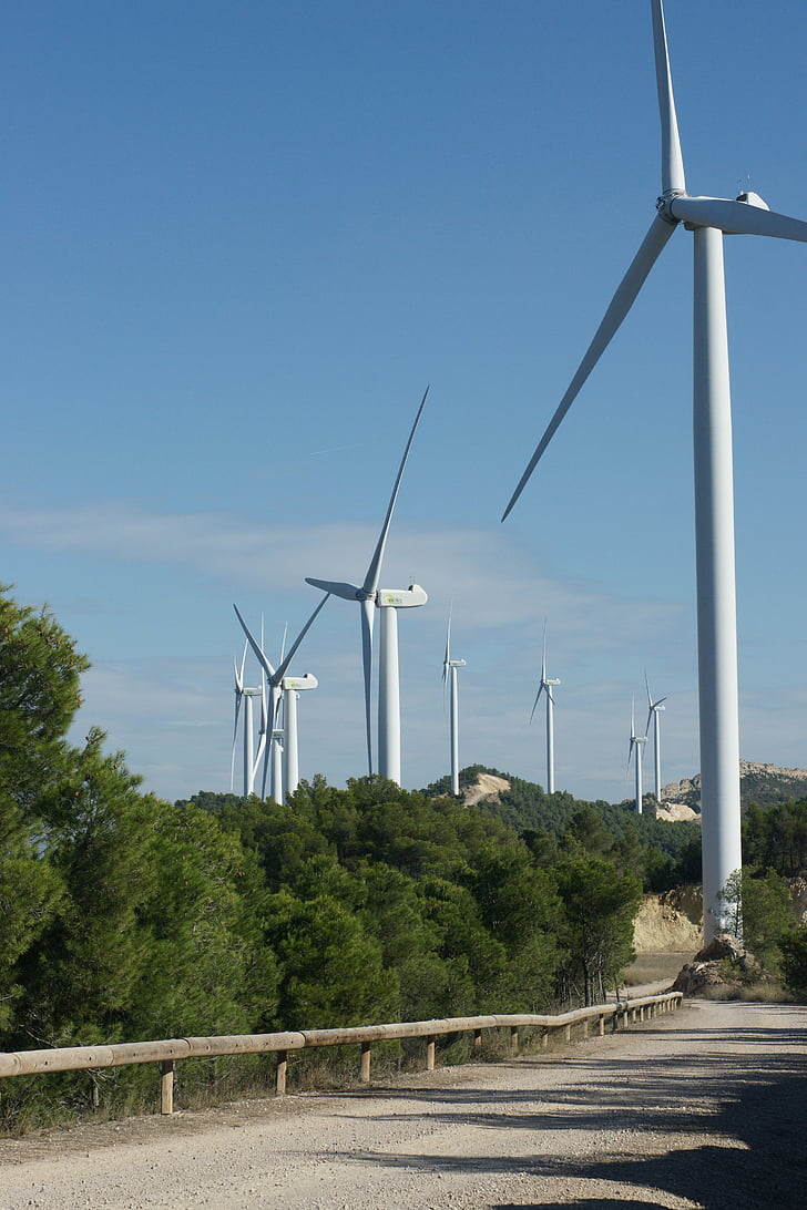Trang trại gió, cối xay gió, cảnh quan, tua bin gió, đường, Tarragona, Tây Ban Nha