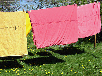 clothes line, laundry, meadow, summer, hang laundry, color, depend