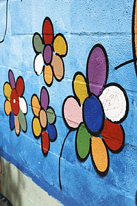 pared, flores, creativa, aerosol, ciudad, embellecer