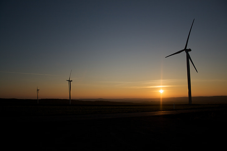 pinwheel, windräder, sunset, energy, wind power, sky, wind energy