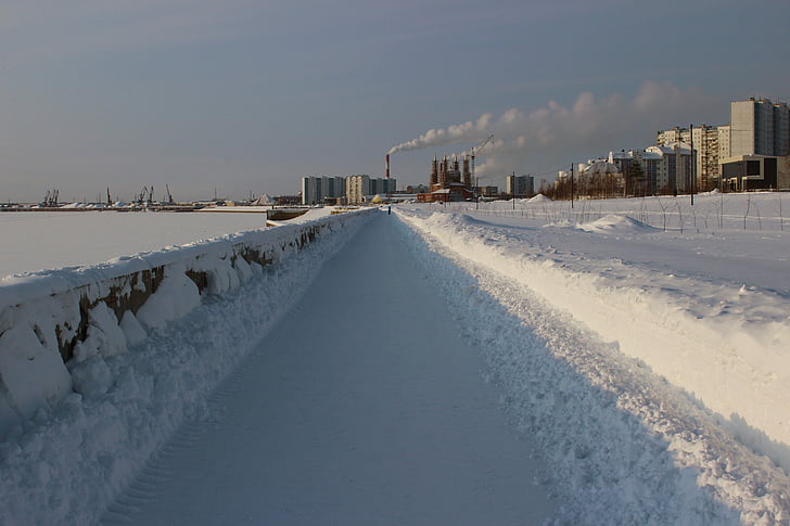Sibéria, Inverno, cais, neve, frio - temperatura, natureza