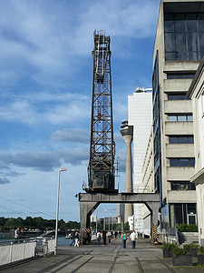 Crane, hamn, Düsseldorf, industrin, svängkranen, hamnen crane, inre hamnen