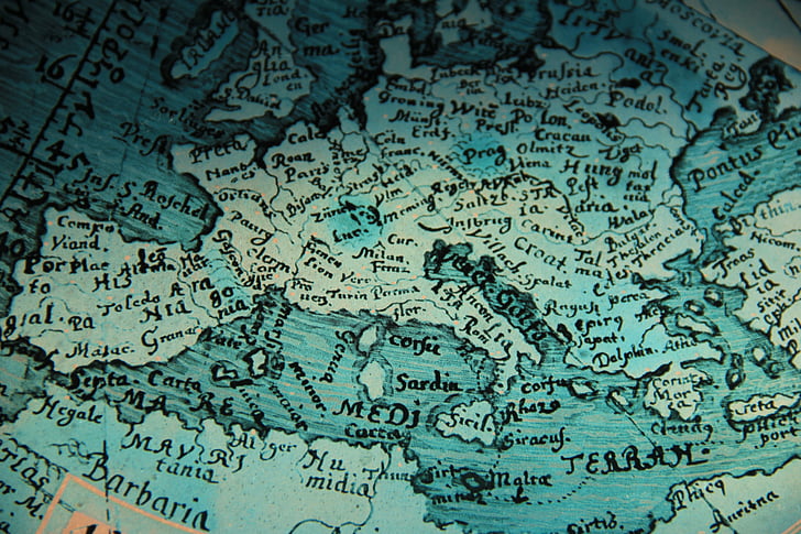 Tampilkan, kaca, Eropa, lama, biru, peta, kartografi