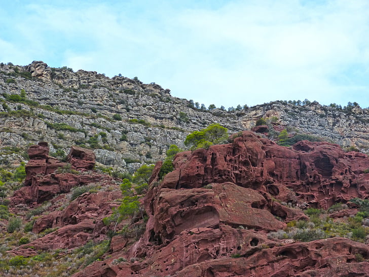 ロック, 赤い砂岩, montsant, priorat, 赤い岩, 侵食テクスチャ