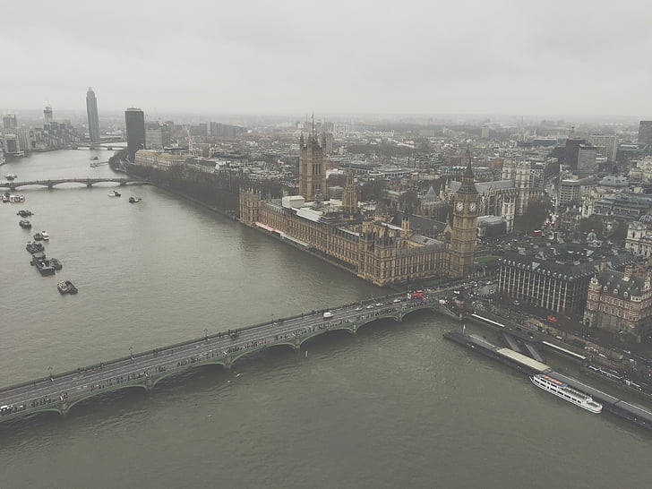 eau, pont, Westminster, Parlement, vue aérienne, Scenic, point de repère
