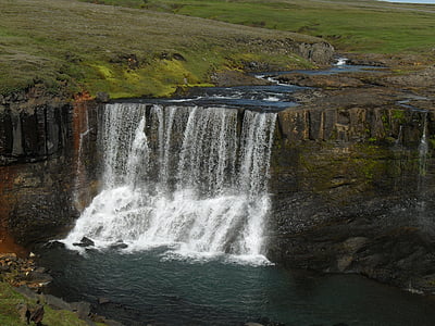 iceland, waterfall, east iceland, highlands, rock