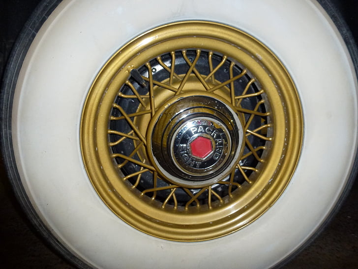 Packard, hjulet, whitewall, däck, Wire rim, Antik, Vintage