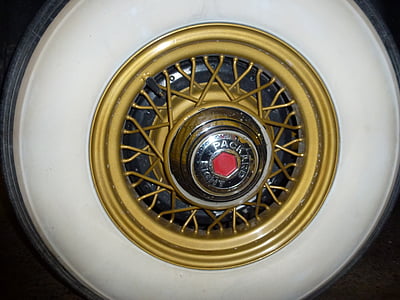 Packard, roue, flancs blancs, pneu, jante de fil, antique, Vintage