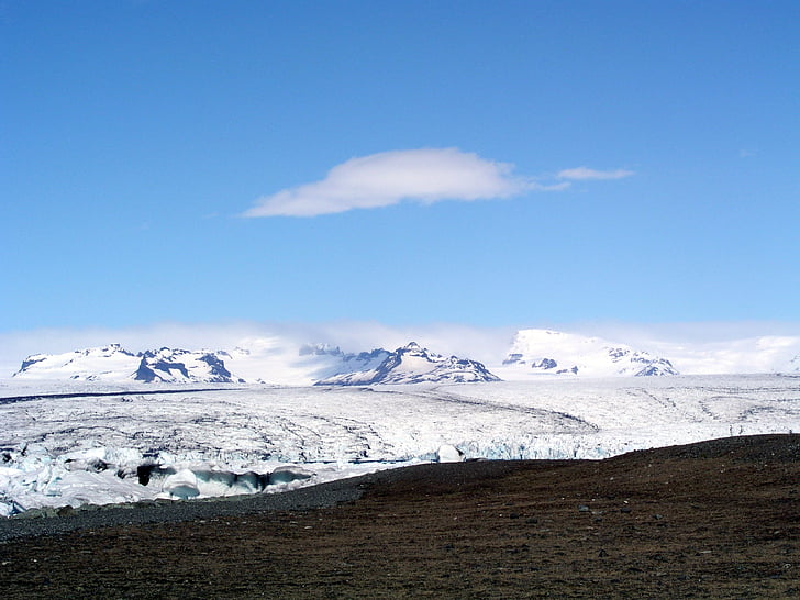 Island, ledovec, sopečná krajina, vulkanické horniny, hory, chlad, sníh