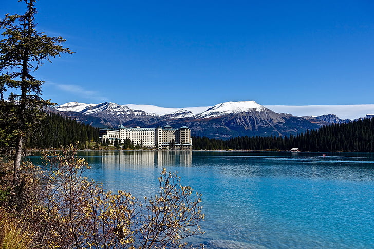 Lake louise, Kanada, hory, ledovec, reflexe, přírodní, smaragd