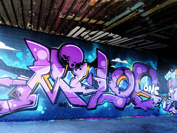 graffiti, purple, blue, creativity, wall, art, drawing