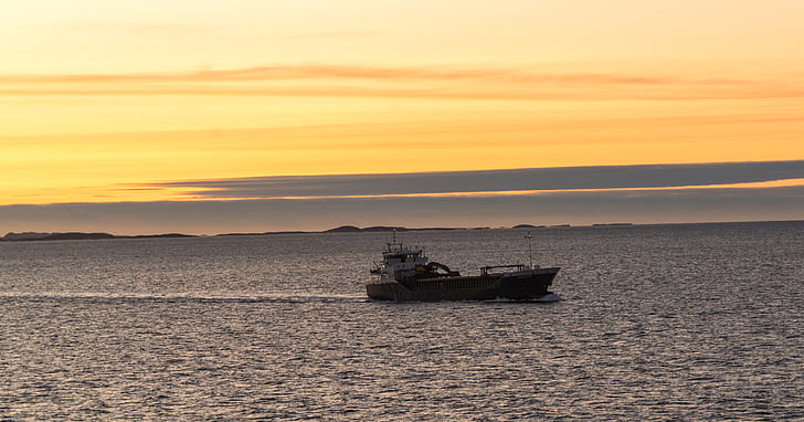 cruzeiro Noruega, pôr do sol, barco, céu, nuvens, mar, natureza