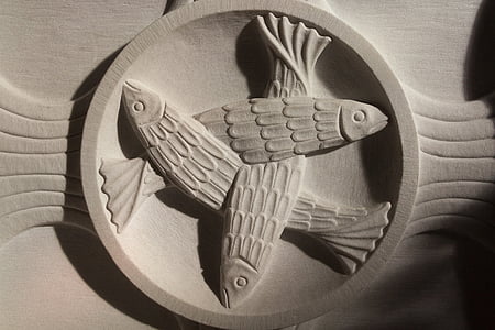 fish, district, symbol, church, rock carving, sculptor, marble