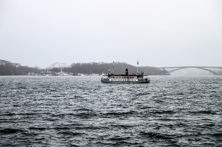 ферибот, лодка, вода, град, Стокхолм, Швеция