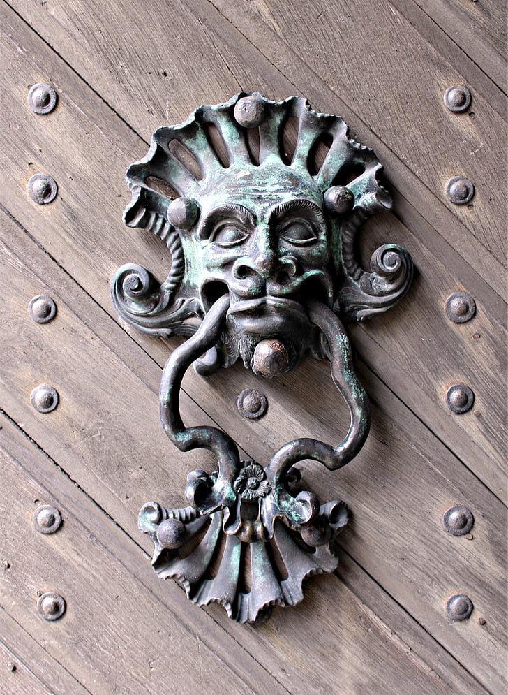 doorknocker, brons, medeltiden, Antik, dörrbeslag, metall, ingång