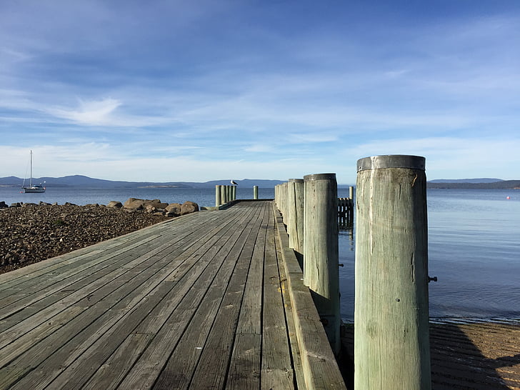 jetty, dock, water, pier, wood, sky, blue