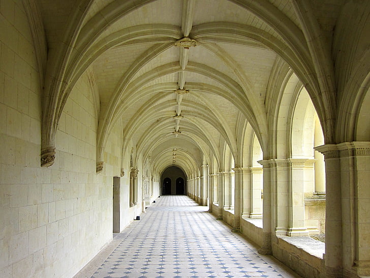 Fontevraud abbey, cloisteren, Frankrike, Abbey, kloster, Chinon, romansk