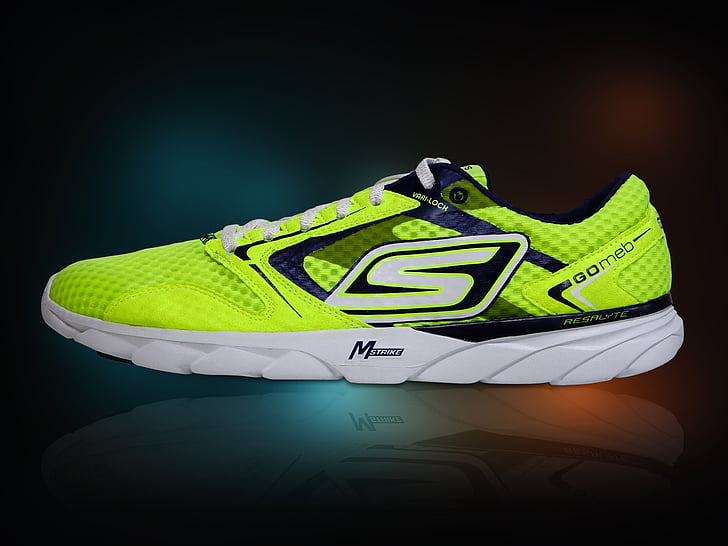 bright, luminous, rubber shoes, running shoe, shoe, skechers, sport shoe