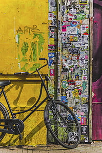 dviratis, dviratis, Estetinis, lipdukai, vandalizmas, popieriaus, ženklas